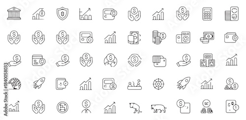 Finance line icon set business and banking symbol collection money signs editable stroke