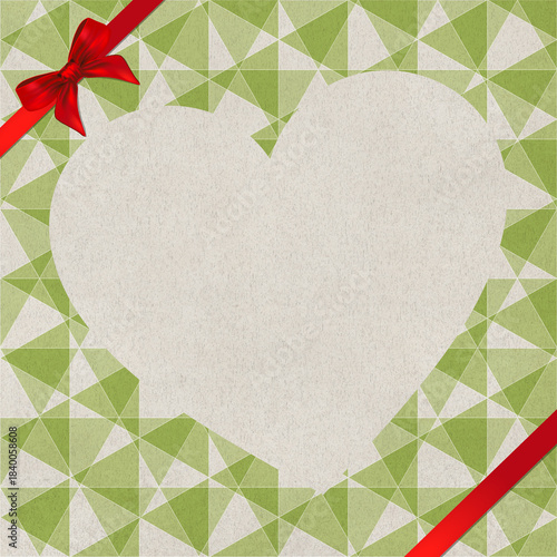 Cover report or card and red ribbon with bow on texture paper.