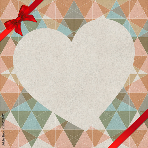 Cover report or card and red ribbon with bow on texture paper.