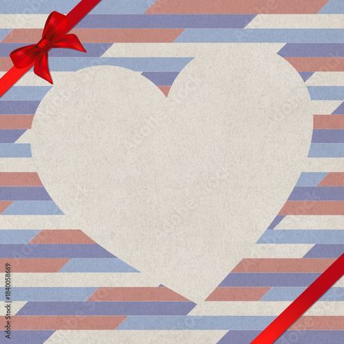 Cover report or card and red ribbon with bow on texture paper.