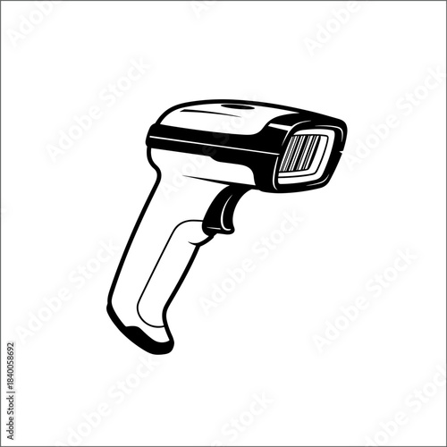 Flat pseudo-vector illustration.  Barcode scanner. Logistics and delivery concept.  