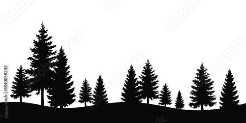 Black Forest Silhouette – Isolated Vector Illustration of Trees and Woodland Landscape in Minimal Monochrome Style