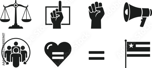 Social justice icons representing equality law protest and human rights concepts