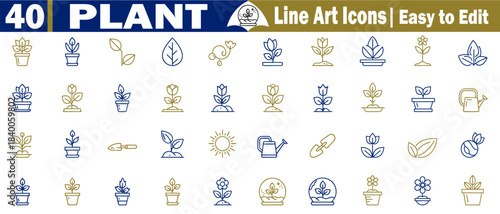 40 plant line art icons. Easy to edit for web design, mobile apps, ui, ux, design, print design, and other creative projects.