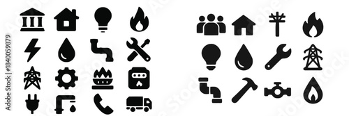 Collection of Utility and Service Icons in Silhouette