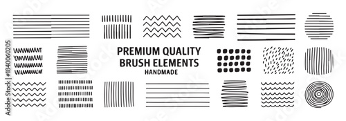 Set of premium quality brush elements handmade linear patterns for artistic designs