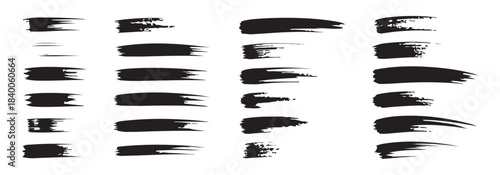 Set of black brush strokes ink smears and grunge lines abstract design elements on white background