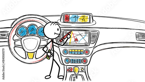 Social network concept: fun robot icon illustration on mobile phone technology design