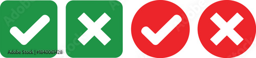 The first two icons are green squares - the left one contains a white checkmark and the right one contains a white X symbol