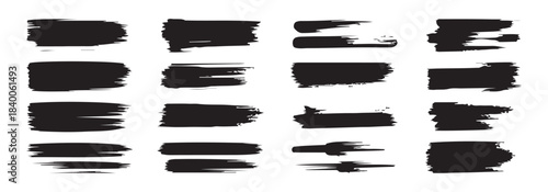 Set of 16 different isolated hand-drawn vector brush strokes for design element background