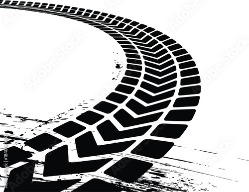 Black Tire Track with Chevron Pattern and Grunge Worn Texture