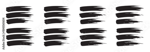 Set of 16 isolated horizontal hand-drawn vector brush strokes for graphic design projects