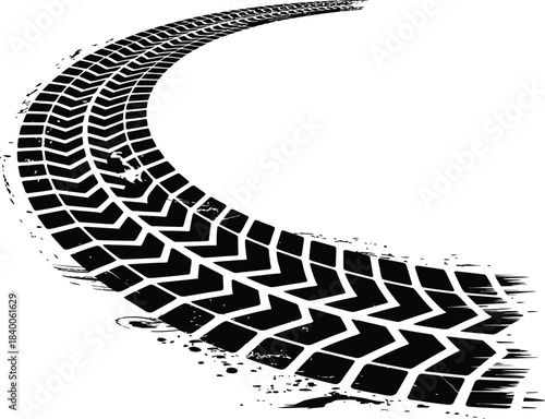 Black Tire Track with Chevron Pattern and Grunge Worn Texture