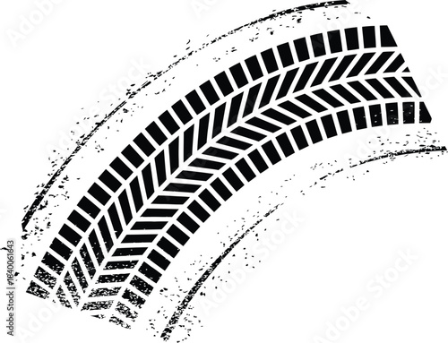 Black Tire Track with Chevron Pattern and Grunge Worn Texture