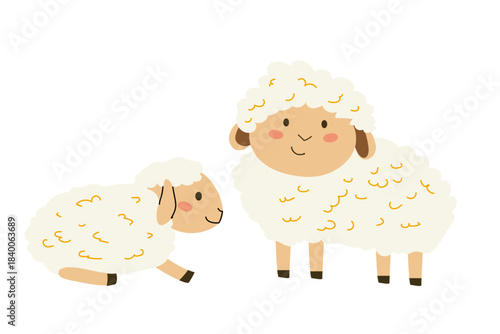 Adorable cute sheep with baby kid animal in cartoon vector style. Farm animal illustration perfect for children's books, agricultural projects, and playful graphics.