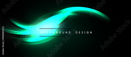 Abstract turquoise wave over black background. Modern design element, smooth lines, dynamic composition. Simple text reads background design.