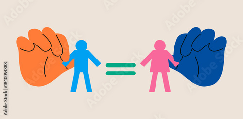 Man and Woman equality concept. Colorful vector illustration