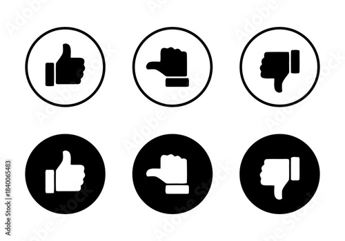 Thumbs Up and Thumbs Down Icons in Circles Keywords: thumbs up, thumbs down, like, dislike, approval, disapproval, rating, feedback, choice, opinion, social media, icon, symbol, set