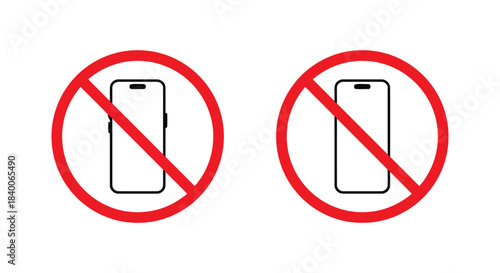 Two No Phone Signs With Red Circle And Diagonal Line