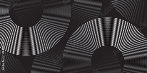 White geometric abstract background overlapping layers on bright space with line effect decoration. Circle style concept modern graphic design element for banner, flyer, card.