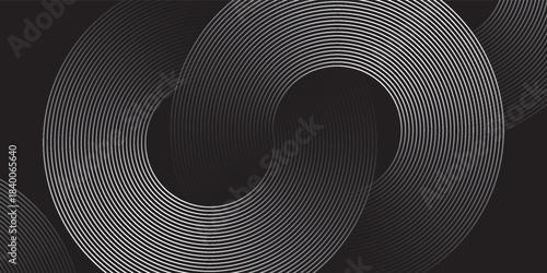 White geometric abstract background overlapping layers on bright space with line effect decoration. Circle style concept modern graphic design element for banner, flyer, card.