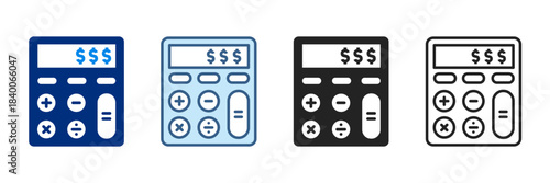 Calculator Icon Set Various Styles Vector Illustrations With Dollar Currency.