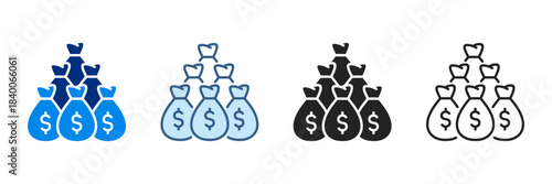 Money Bag Icon Set Various Styles Vector Illustrations With Dollar Currency.