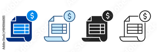 Invoice Icon Set Various Styles Vector Illustrations With Dollar Currency.