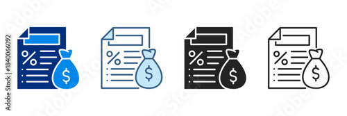 Tax Icon Set Various Styles Vector Illustrations With Dollar Currency.