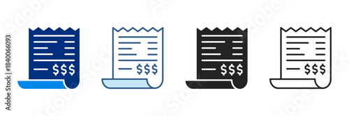 Receipt Icon Set Various Styles Vector Illustrations With Dollar Currency.
