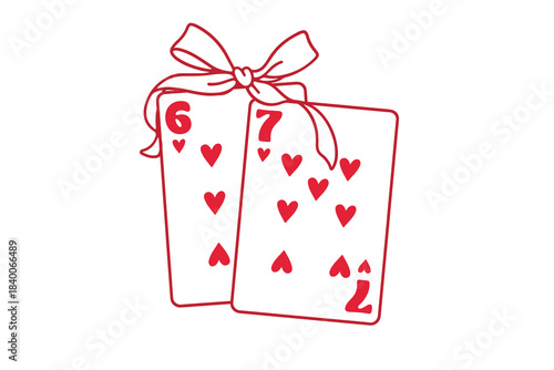 Vintage Playing Cards with Hearts Suit and Bow  illustration Valentine's Day Typography  for T Shirt Design