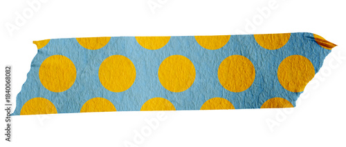 Ripped torn paper adhesive blue yellow dot pattern washi tape on transparent background