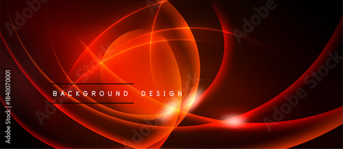 Dynamic red lines create abstract swirls, curves. Dark background emphasizes glowing energy, modern design elements.