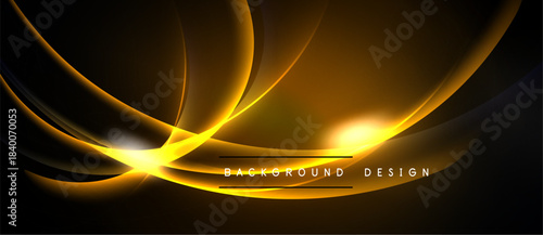 Dynamic golden lines radiate from bright center. Dark background emphasizes flowing curves, creating abstract visual impact.