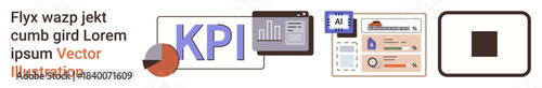 Business growth, data visualization, KPI tracking, performance analytics, identity management, and digital tools. Charts, dashboards and ID verification elements displayed. Business growth and data