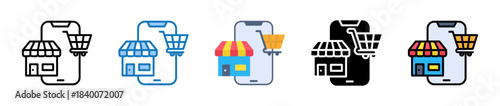 Mobile Shop multiple style icons set design vector illustration. 