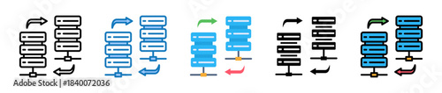 Data Exchange multiple style icons set design vector illustration. 