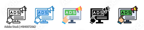 Online Ads multiple style icons set design vector illustration. 