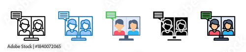 Online Meeting multiple style icons set design vector illustration. 