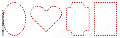 Christmas Candy Cane Frames Collection with Festive Red and White Striped Outline Shapes for Holiday Greeting Cards, Winter Decorations, Label Design, Seasonal Art, Scrapbooking, Invitations etc