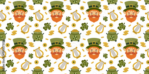 St. Patrick's Day leprechaun seamless pattern.