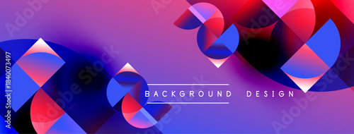 Abstract vibrant design features overlapping circles, gradients. Purple, blue, red hues create dynamic visual effect. Modern background.