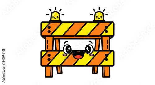 A Cheerful Construction Barrier Cartoon: Safety, Road Work, And Friendly Alert