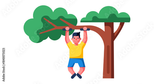 A Person Having Exercise Holding On To Tree Branches For Physical Fitness Outdoors