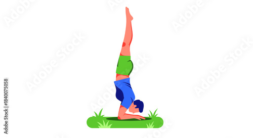 A Person Performing Handstand Pose in the Green Field for Yoga Training and Exercise