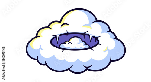 A Whimsical Cartoon Cloud Depicting a Hole and a Smaller Cloud Inside the Hole Image