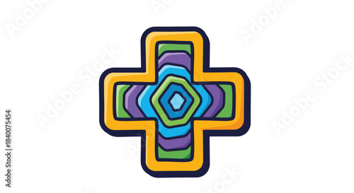 Abstract Colorful Cross Design With Geometric Style Symbol on White Background