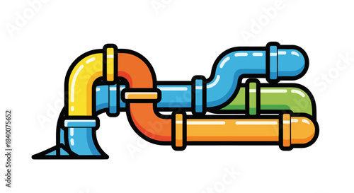 Abstract Colorful Plumbing System Illustration Depicting Network of Pipes and Connections