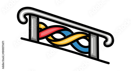 Abstract Colorful Railing Design on White Background with Intertwined Vibrant Shapes