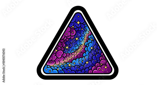 Abstract Cosmic Galaxy Illustration Within a Triangle Frame with Colorful Nebulous Clouds